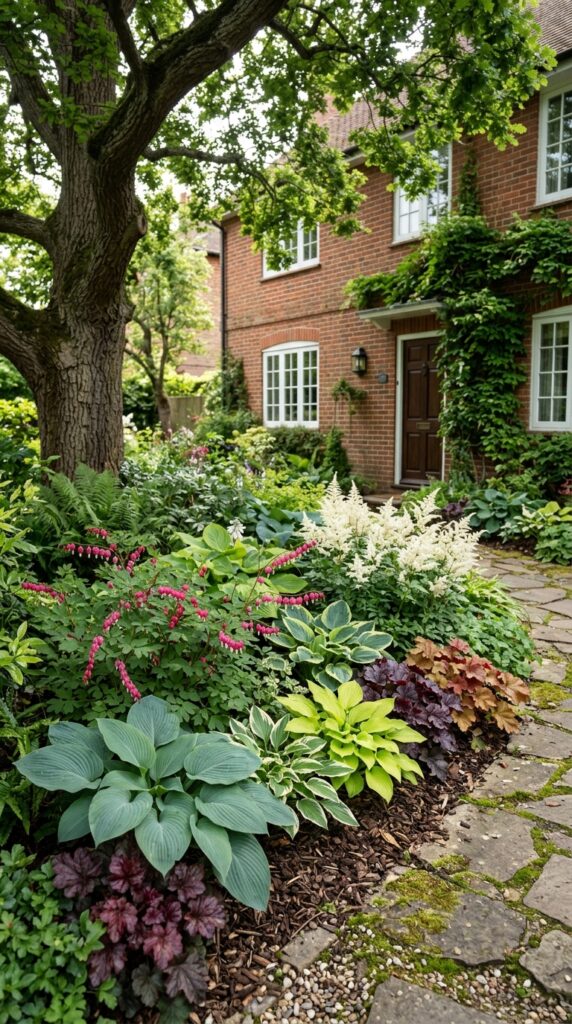 10 a dappled shade front garden bed photographed in s