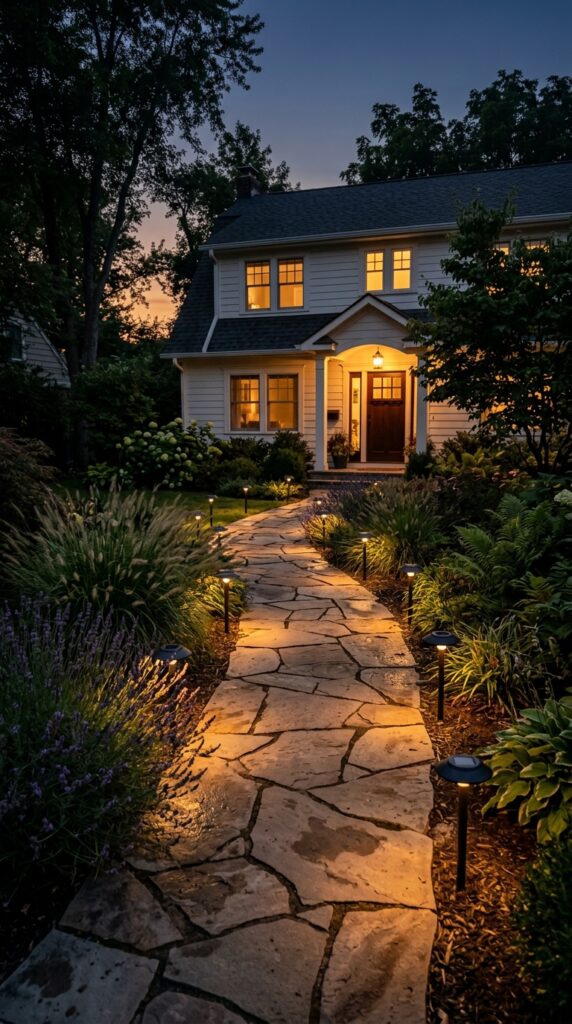 10 a dusk exterior shot of a residential front yard p