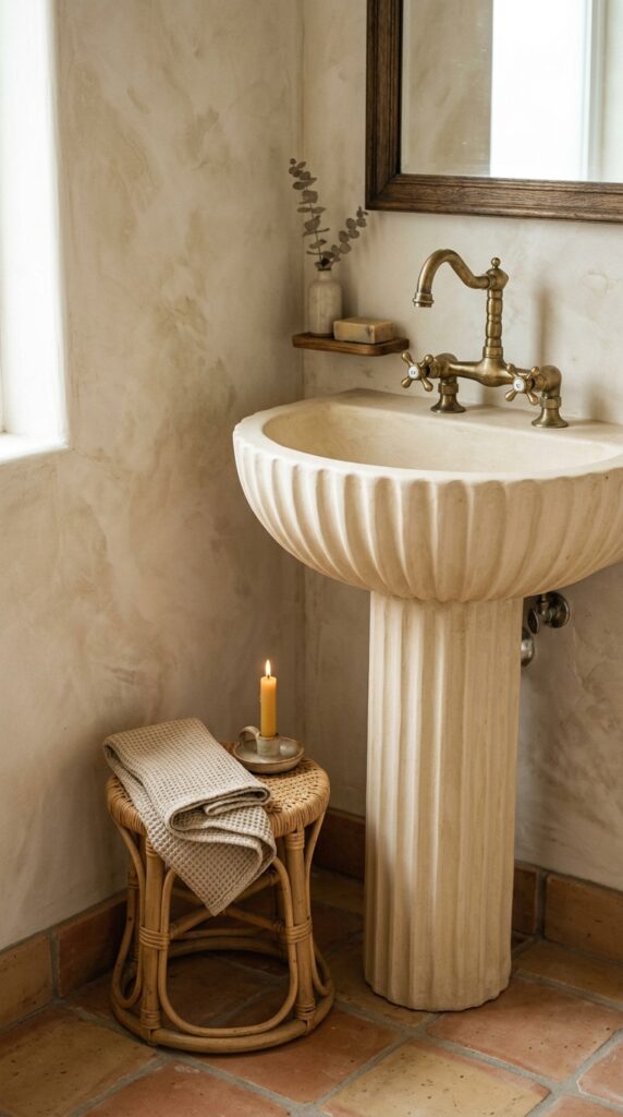 10 a medium close photograph of a bathroom corner pho