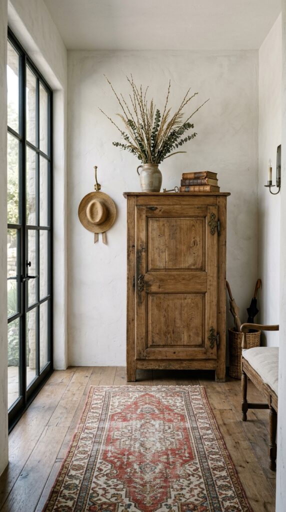 10 a wide angle photo of a rustic modern entryway wit