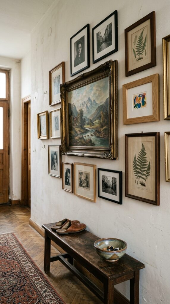 10 image prompt a medium wide shot of a hallway galle