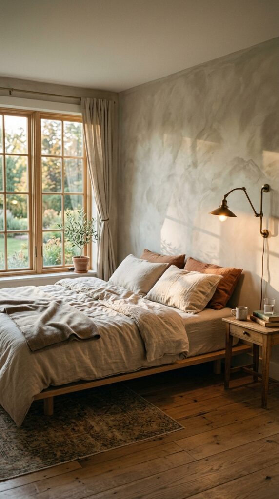 11 a wide photograph of a softly lit bedroom photogra