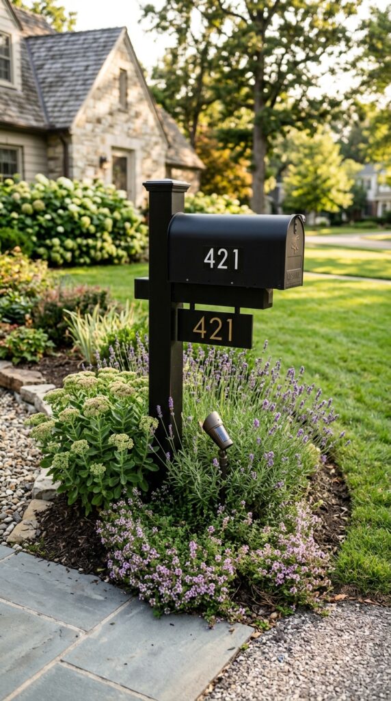 12 a close up residential shot of a matte black post 