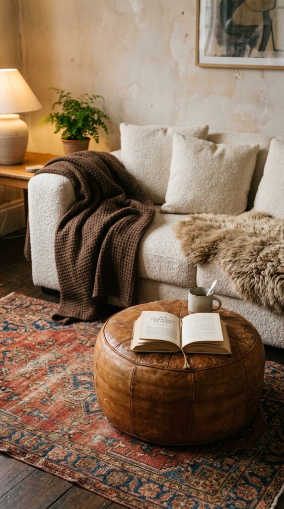 12 a styled floor level shot of a cozy seating area a
