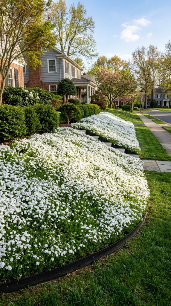 12 a wide shot of a sloping front yard bank planted d