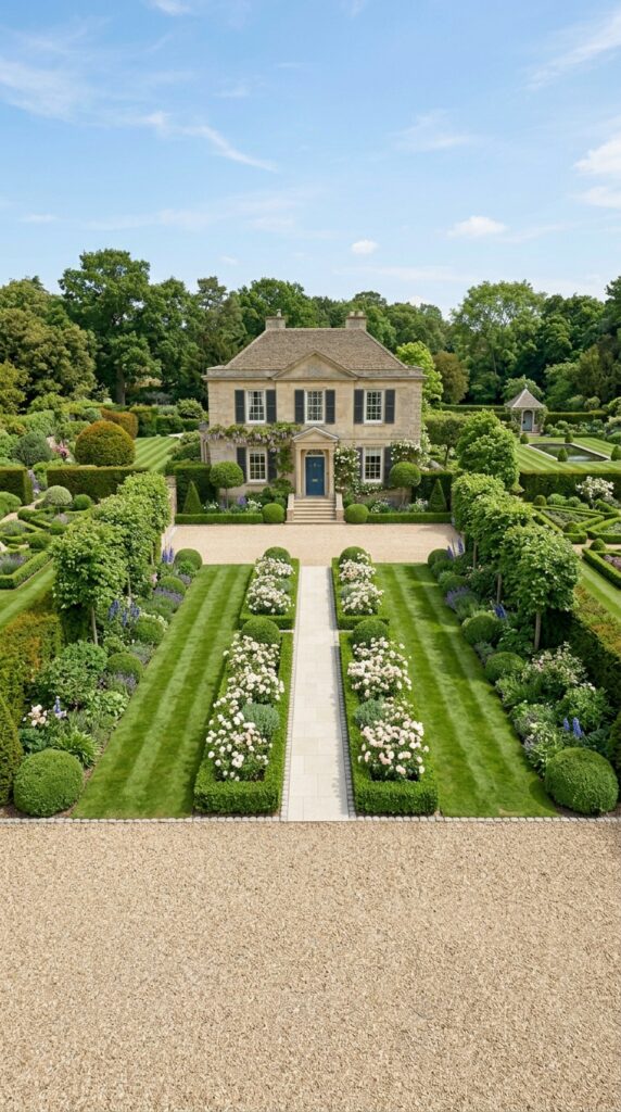 12 wide straight on shot of a formal symmetrical fron