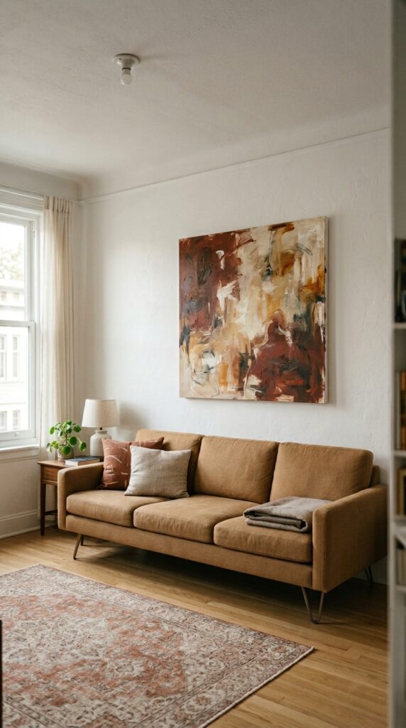 1 a close to mid shot of a compact living room with 