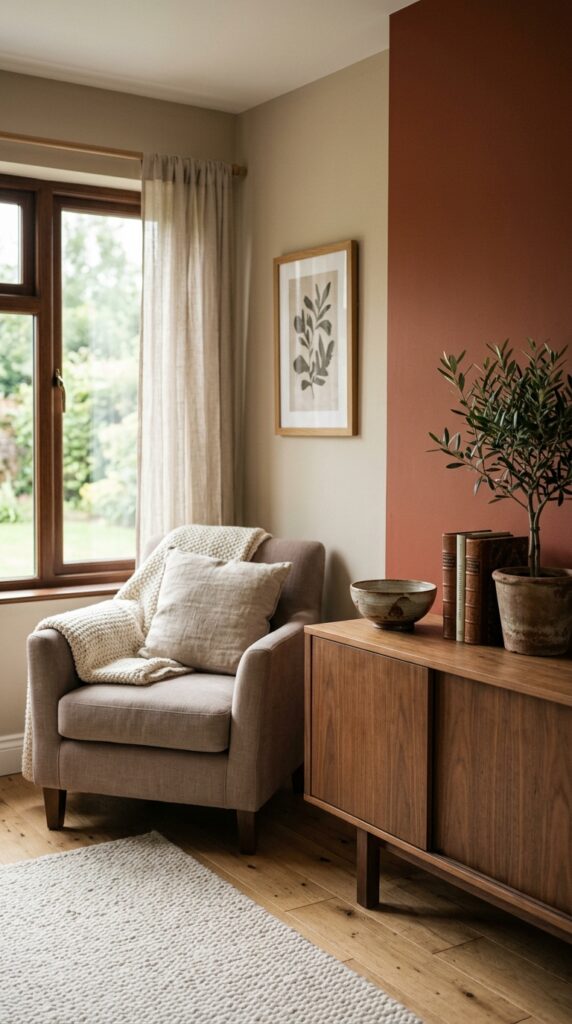 1 a close up styled vignette of a rustic modern livi