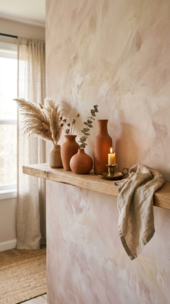1 a floating white oak shelf mounted flush against a