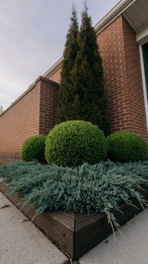 1 photorealistic wide shot of a front house corner a