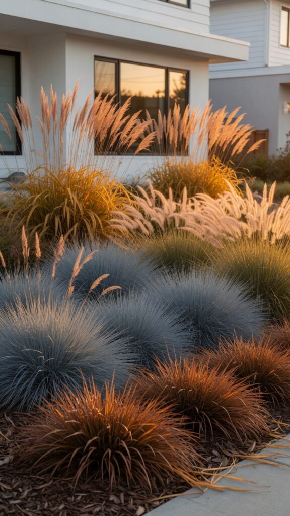 2 a contemporary front yard flower bed photographed 