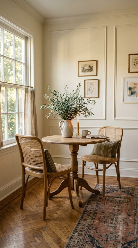 2 a medium wide photograph of a softly lit dining no