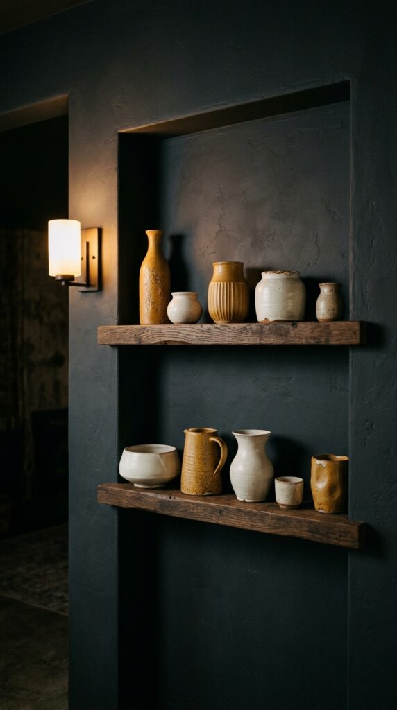 2 a mid shot of a deep charcoal painted alcove with 
