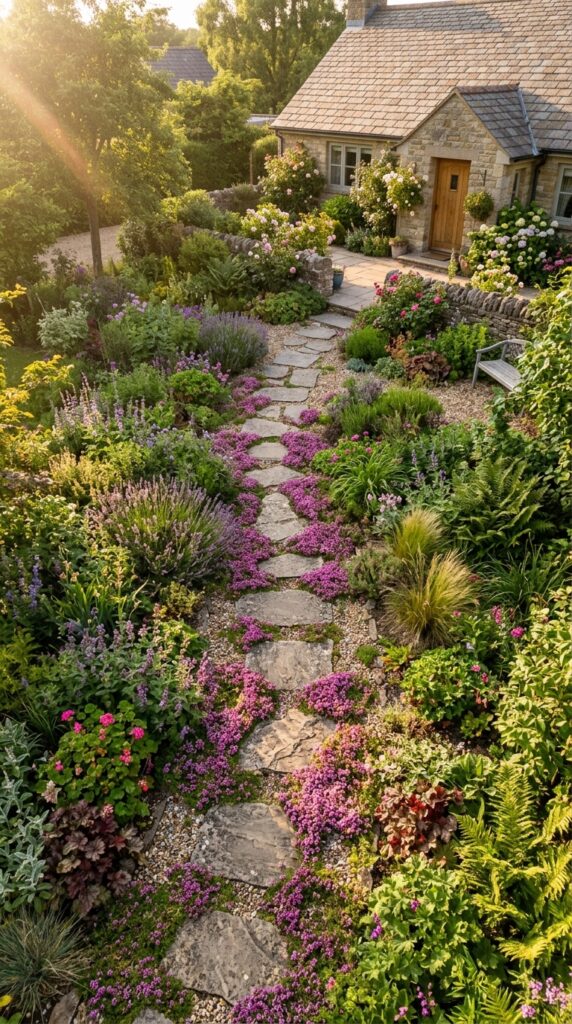 2 overhead aerial angle shot of a narrow flagstone p