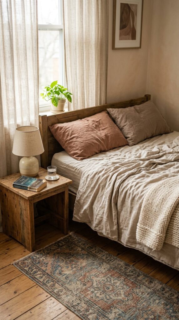 3 a close up styled bedroom corner at late morning s