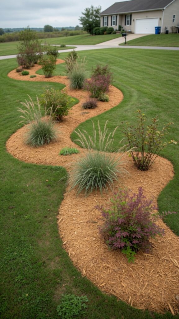 3 aerial angled photograph of a front yard with swee