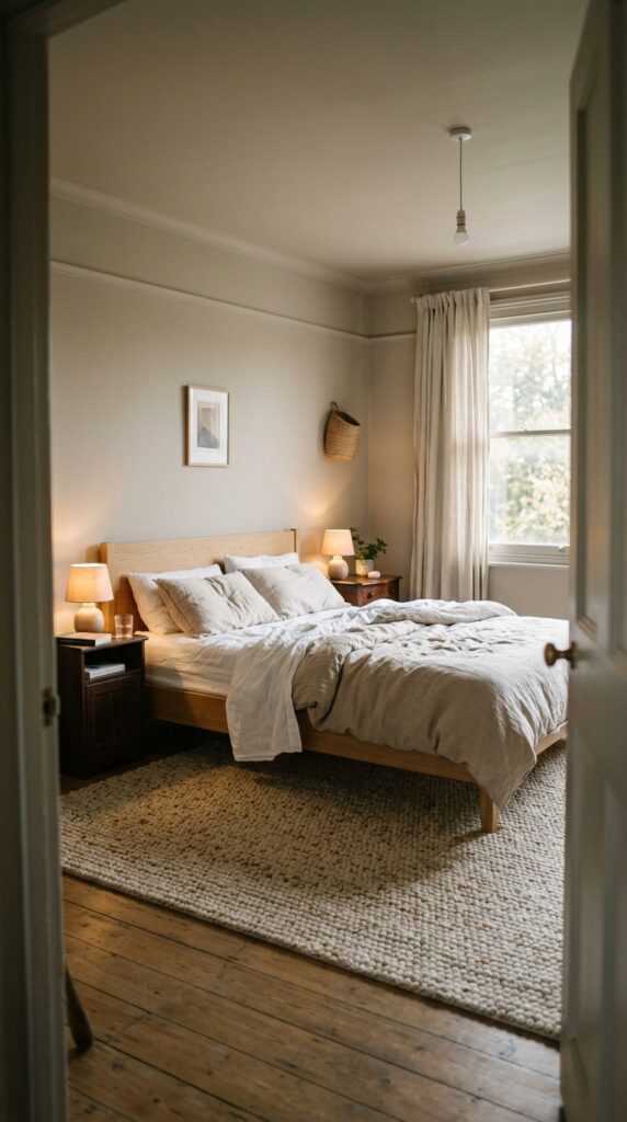 3 image prompt a serene bedroom shot with a wide 28m