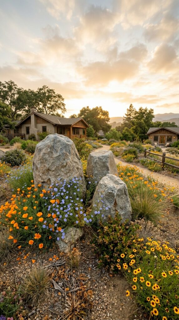 3 wide landscape shot of a front yard garden featuri