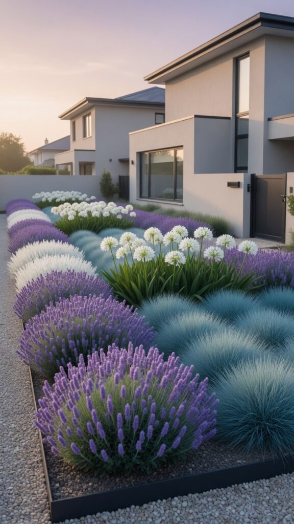 4 a long modern front garden bed photographed at eye