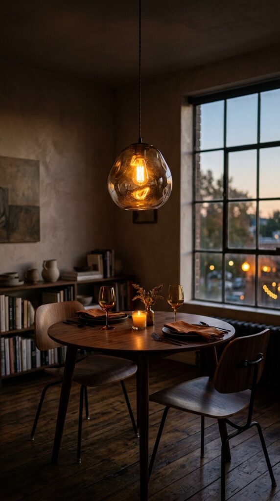 4 a small round dining table for two set beneath a s