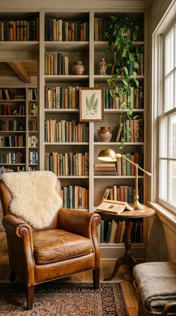 4 image prompt a cozy reading nook shot with a 50mm 