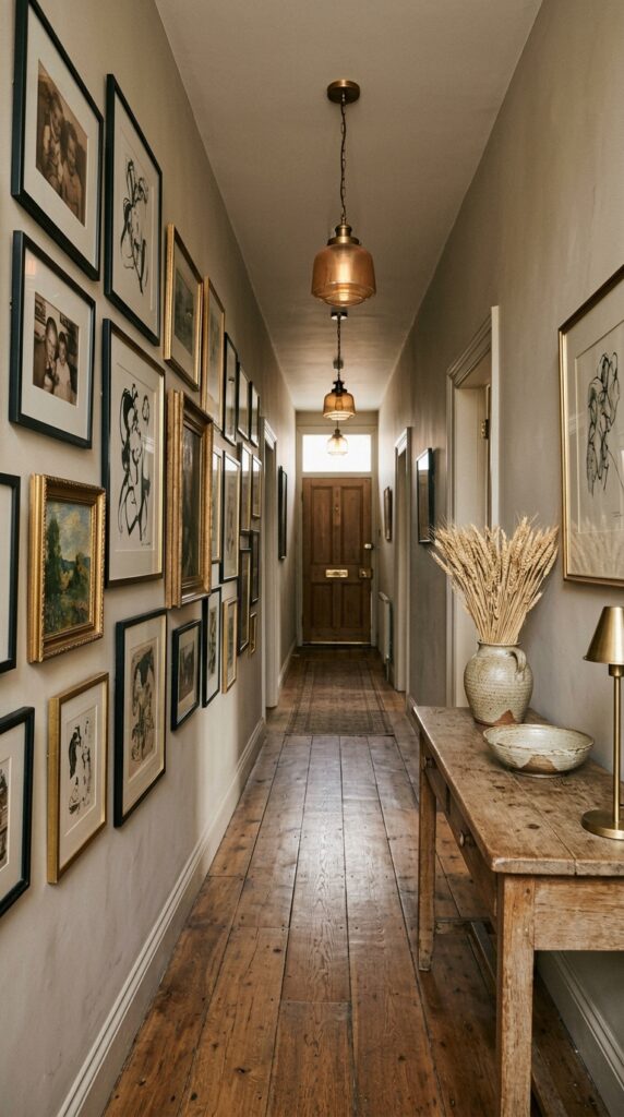 5 image prompt a long narrow hallway shot with a 24m