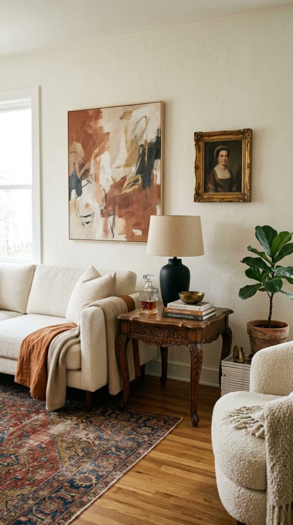 5 image prompt a medium shot of a styled living room