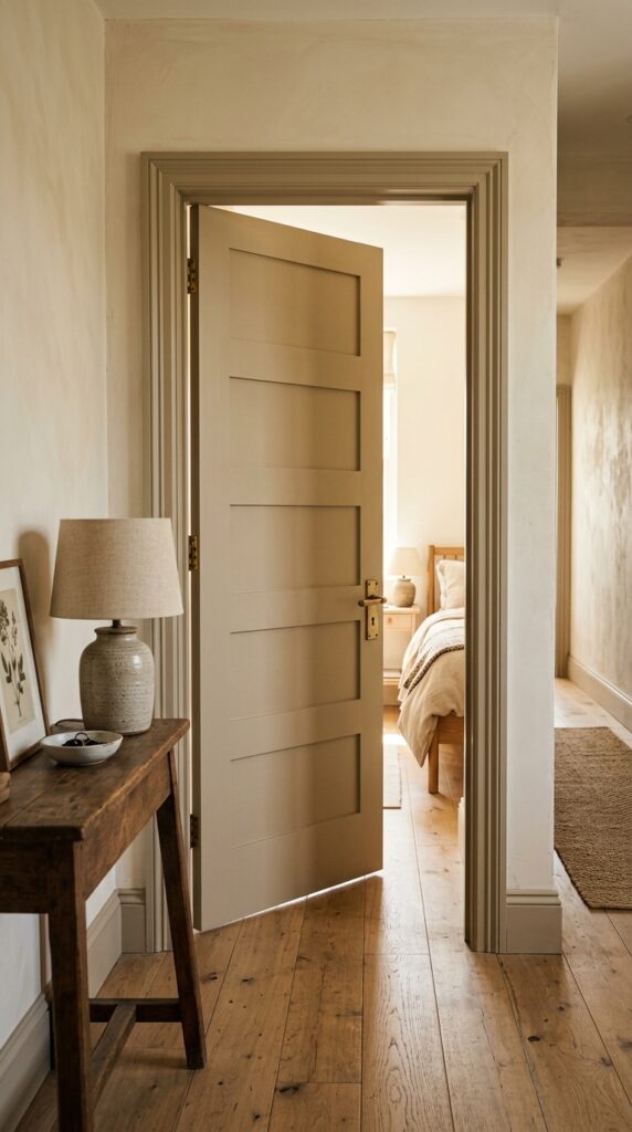 6 a medium shot of a softly lit hallway photographed