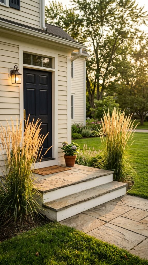6 a mid range shot of a home entrance with two gener