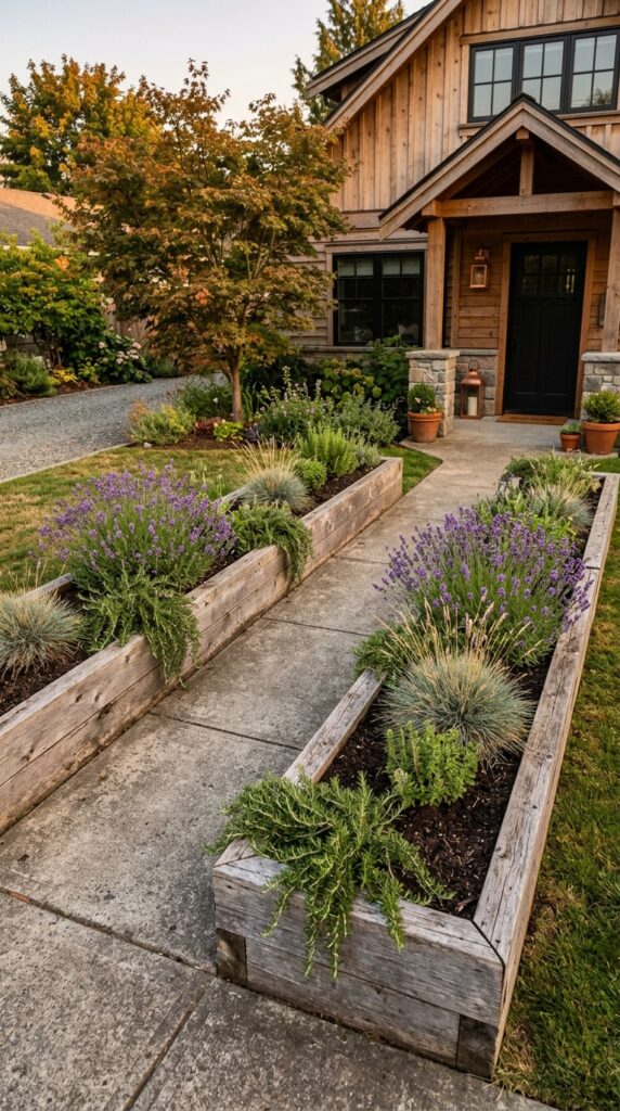 6 a warm residential exterior shot showing two low r