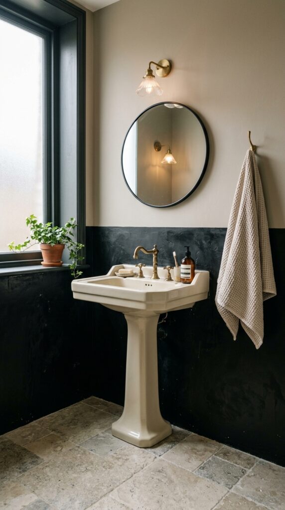 6 image prompt a small bathroom shot with a 35mm len