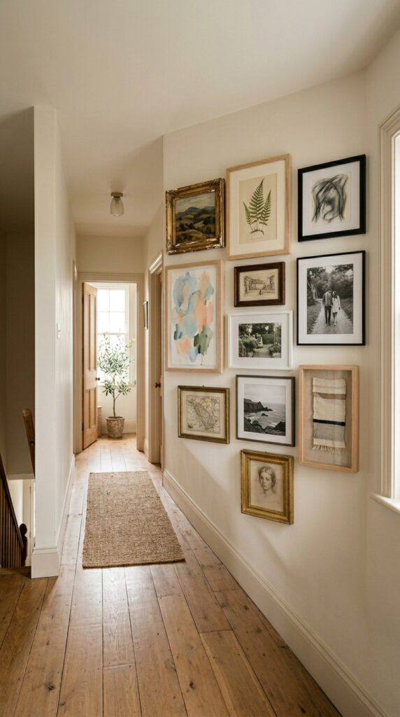 6 image prompt a wide shot of a transitional hallway