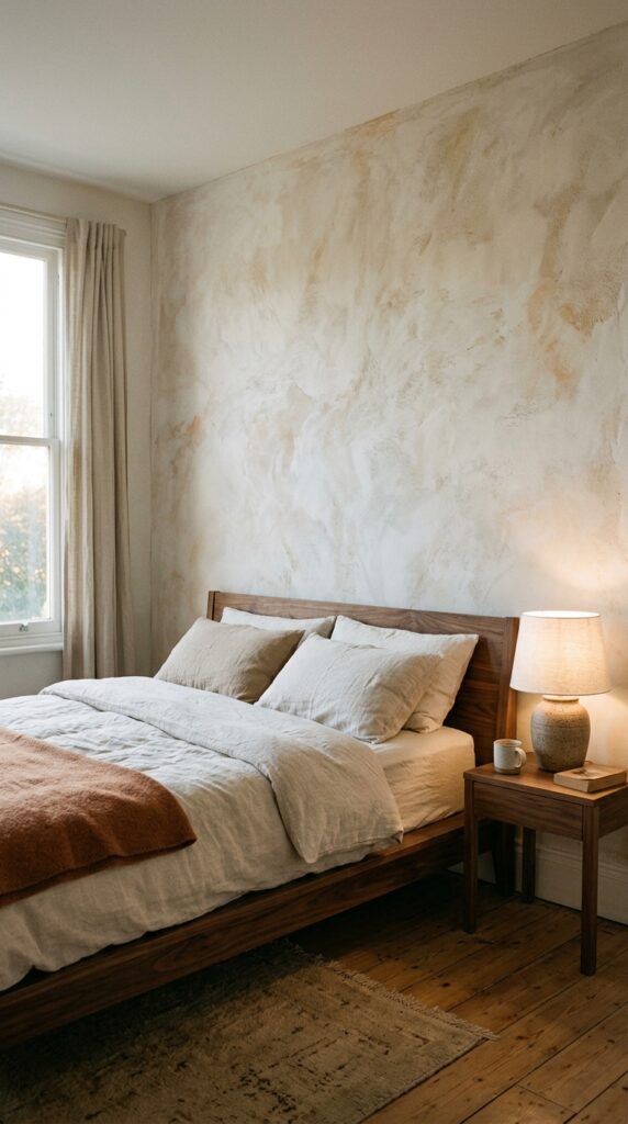 7 a bedroom feature wall finished in warm limewash p