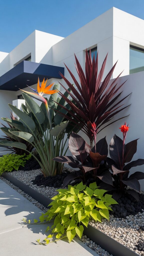 7 a bold modern tropical front bed photographed in b