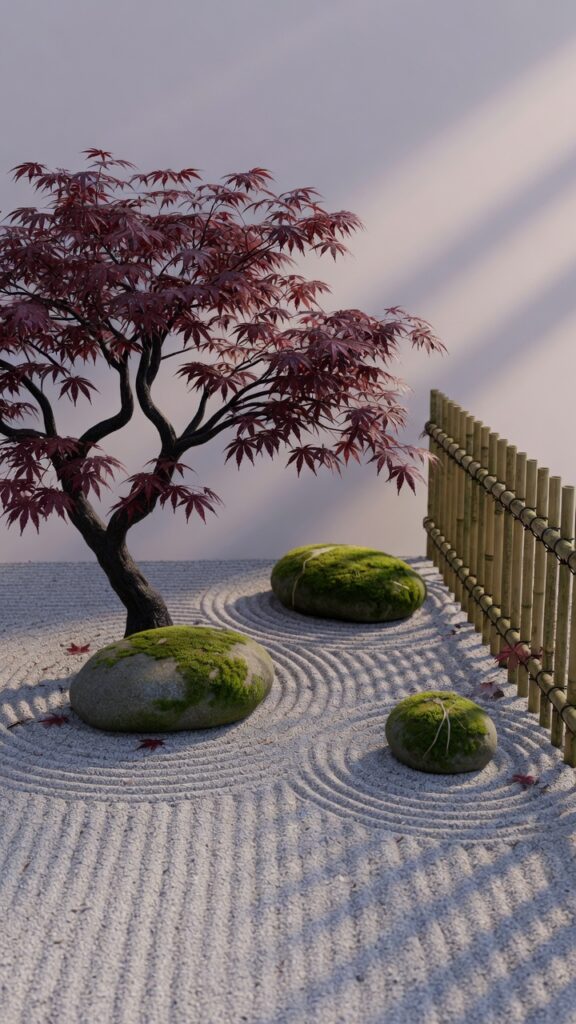 7 photorealistic eye level photograph of a serene ja
