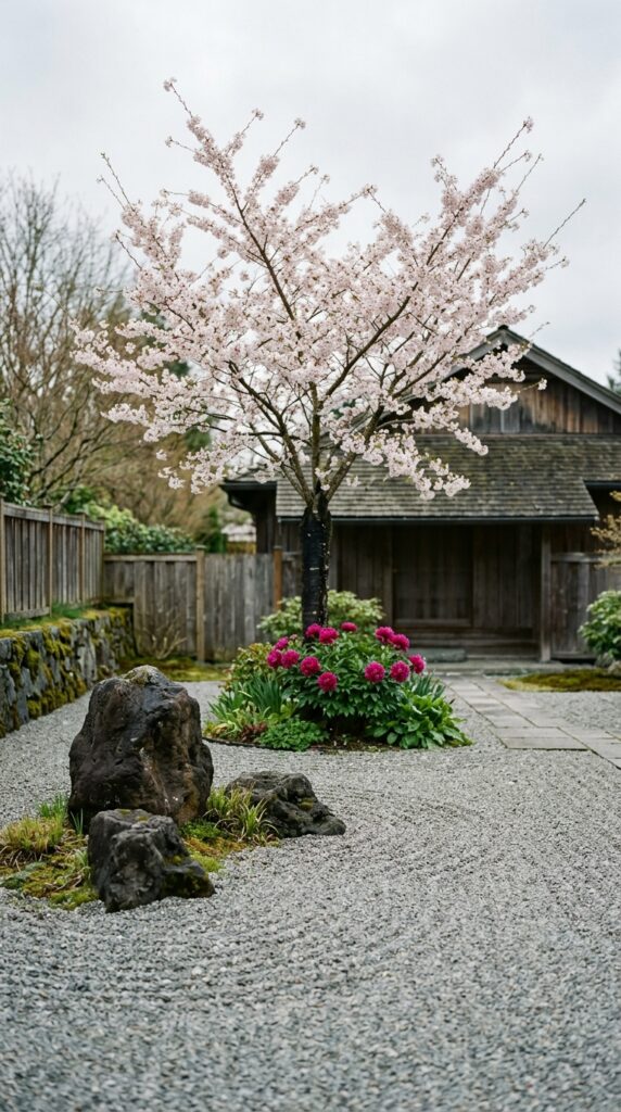 7 wide contemplative shot of a minimalist front yard