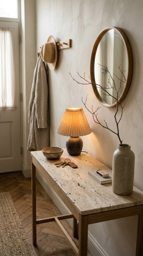 8 a close angled shot of a small entryway console ph