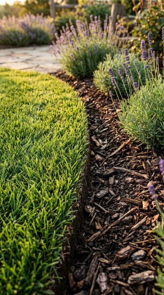 8 a ground level close up shot of a razor sharp lawn