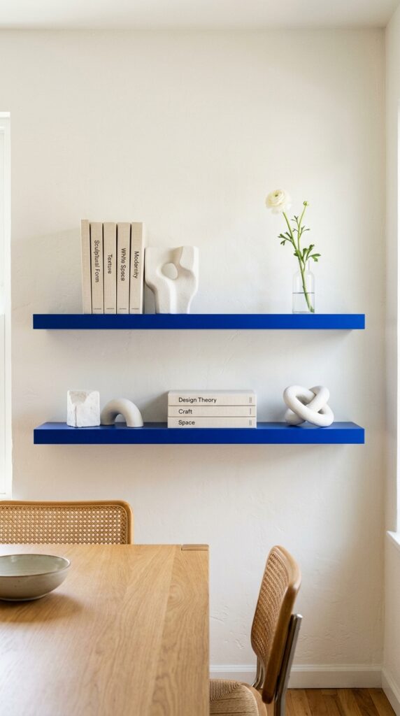 8 a mid shot of a dining room wall with two floating