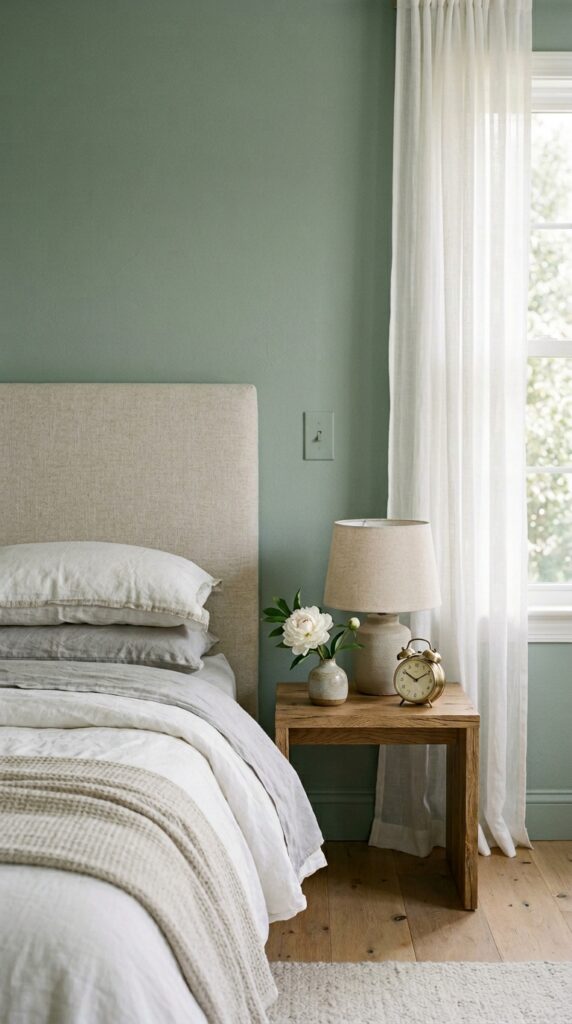 8 a wide interior photograph of a serene bedroom sho