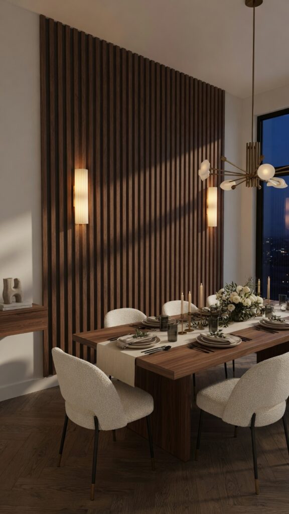 8 photorealistic wide view of a modern dining room w