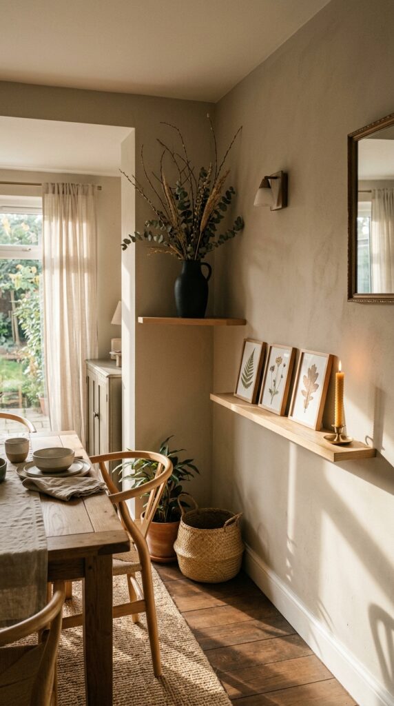 9 a warm wide shot of a dining room corner where two