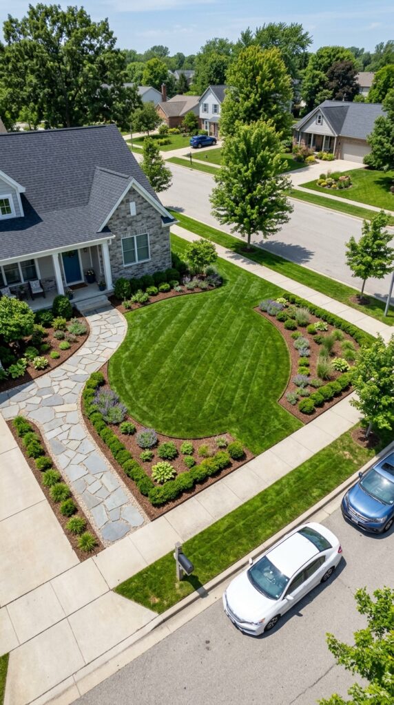 9 an aerial perspective shot of a small front yard w