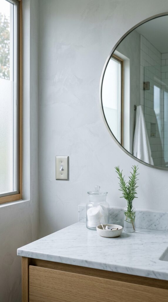 9 an interior photograph of a clean modern bathroom 