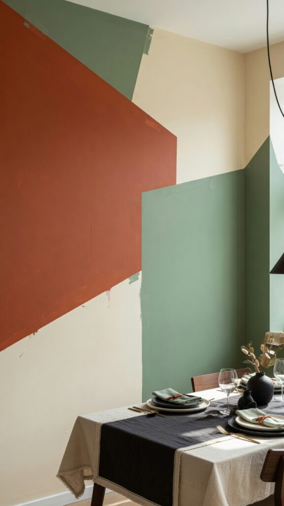 9 photorealistic shot of a modern dining room wall w
