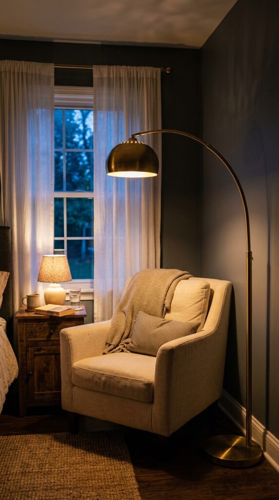 001 a moodily lit bedroom corner at dusk showing a scu