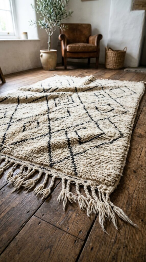 001 image prompt a wool moroccan rug in a cream and ch