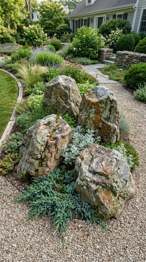 001 three to five large weathered boulders in shades o boulders in garden edge 202605212001