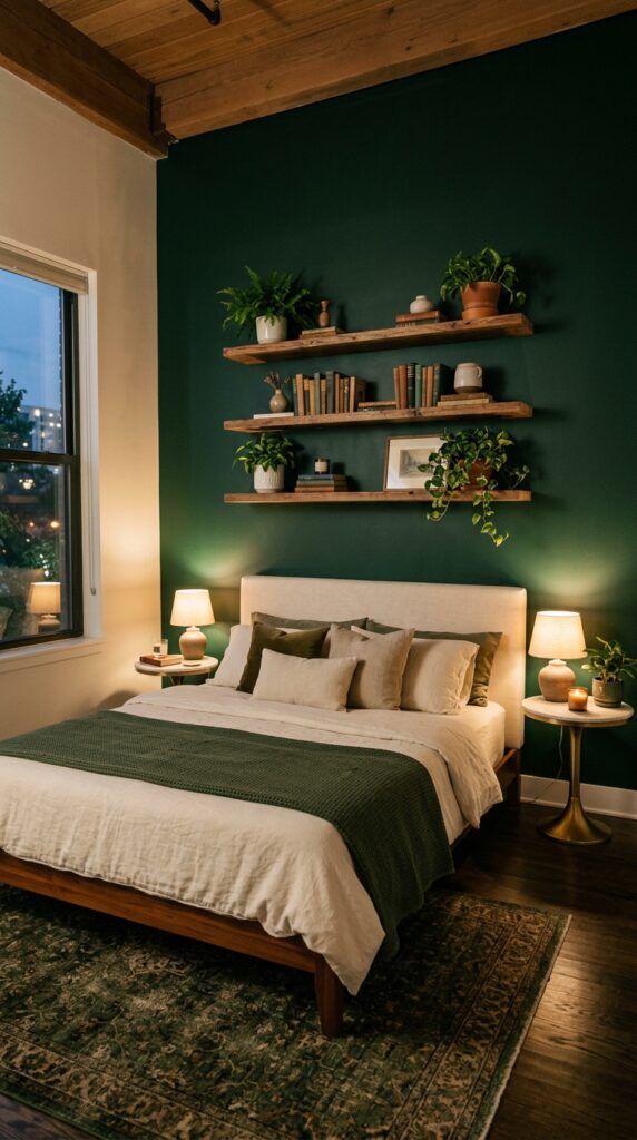 002 a dramatic bedroom wall painted in deep forest gre