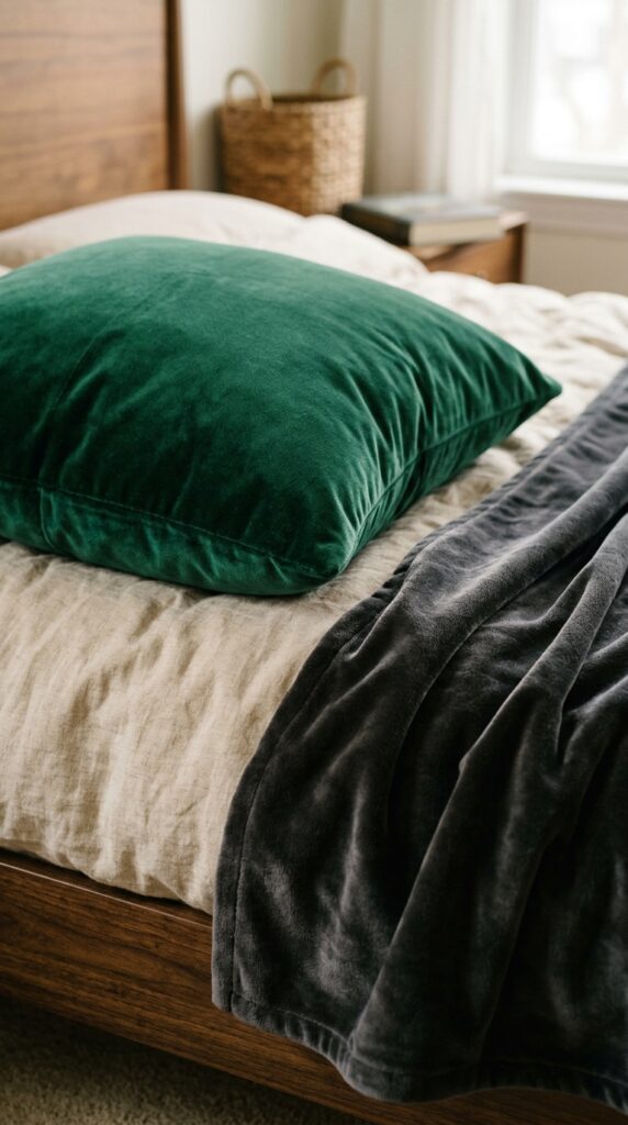 002 image prompt close up of a velvet pillow in a deep